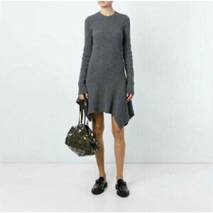 STELLA MCCARTNEY grey Ribbed Wool mini dress / Tunic 44 Medium